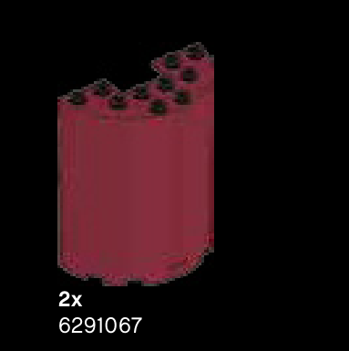 Inventaire LEGO page 269 : deux demi-cylindres rouge foncé 6291067.