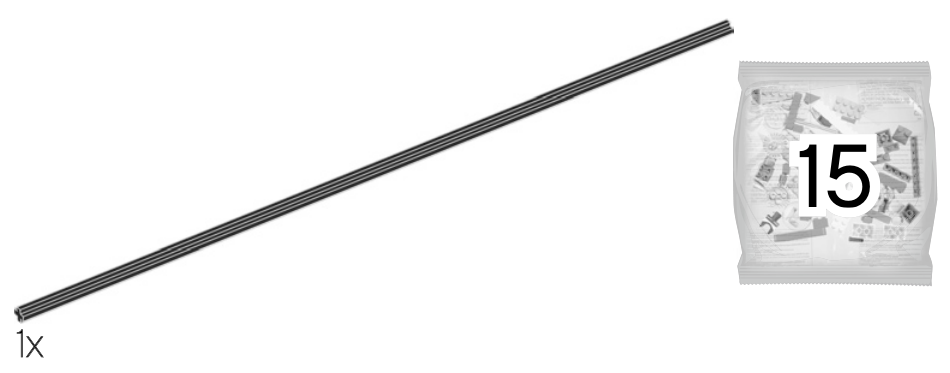 Extrait de la notice LEGO 75309, page 450 : un axe noir de 32 modules accompagne le sachet 15 pour construire une longue nacelle supérieure.