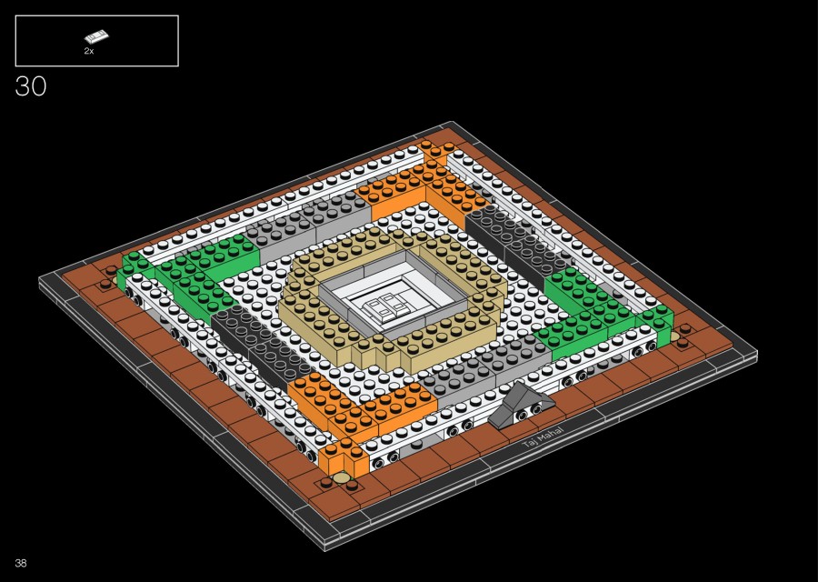 Extrait de la notice officielle LEGO 21056, page 38