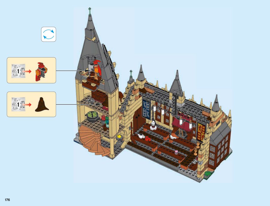 Extrait officiel LEGO 75954, page 176 : L’arrière donne accès à la tour