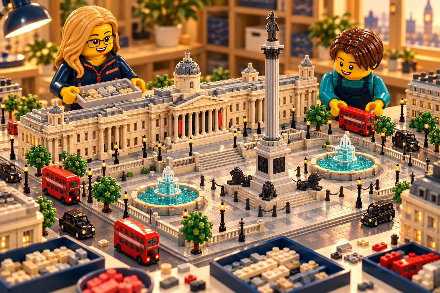 Illustration en briques : construction partagée d’une place inspirée de Trafalgar Square.