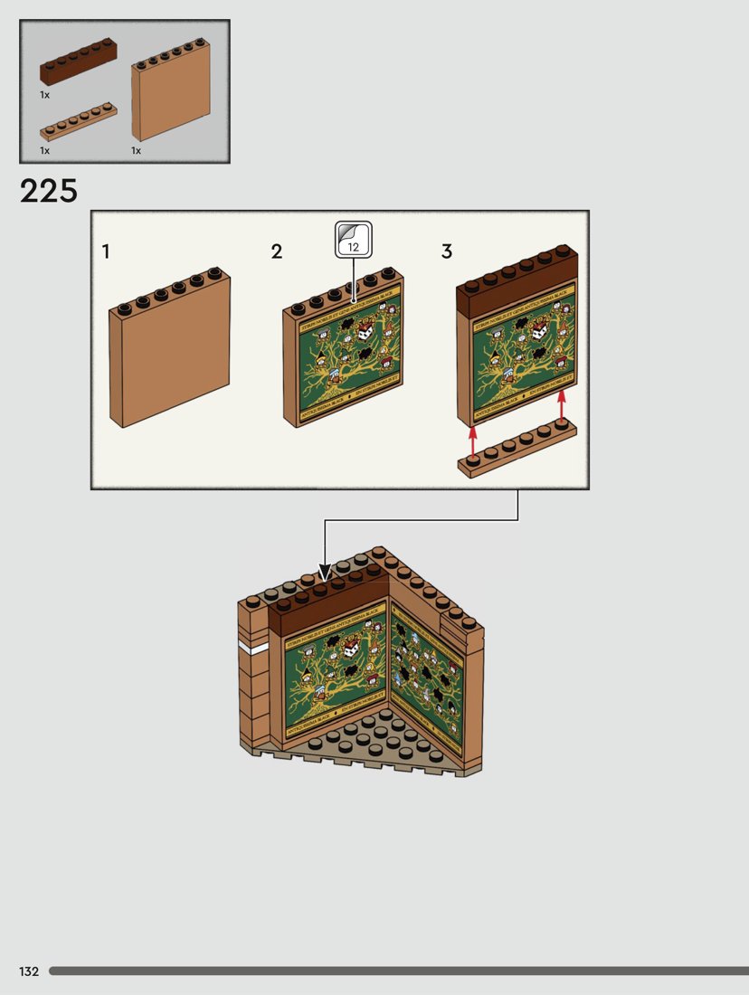 Extrait officiel LEGO 76408, page 132 : L’arbre généalogique habille les murs