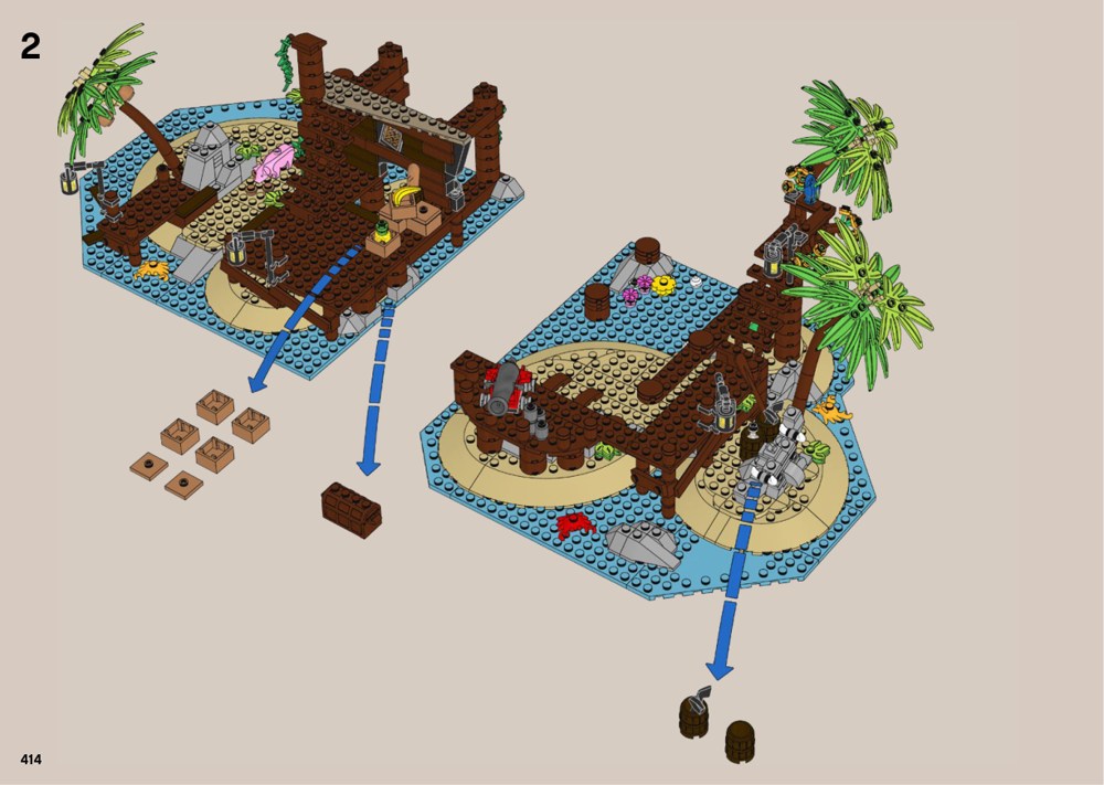 Vue documentaire LEGO 21322 : L’île se divise avant le départ.