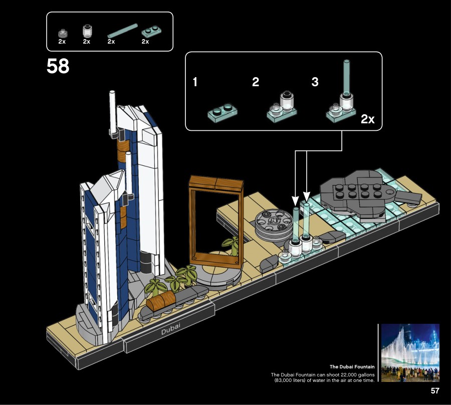 Notice LEGO 21052, page 57 : La fontaine