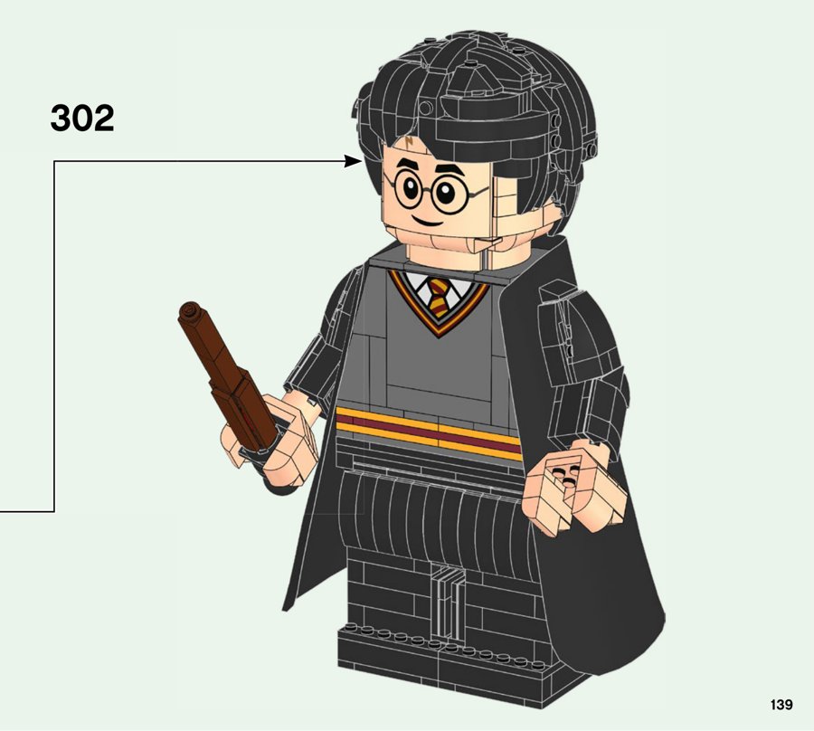 Extrait officiel LEGO 76393, page 139 : La tête vient couronner le grand corps
