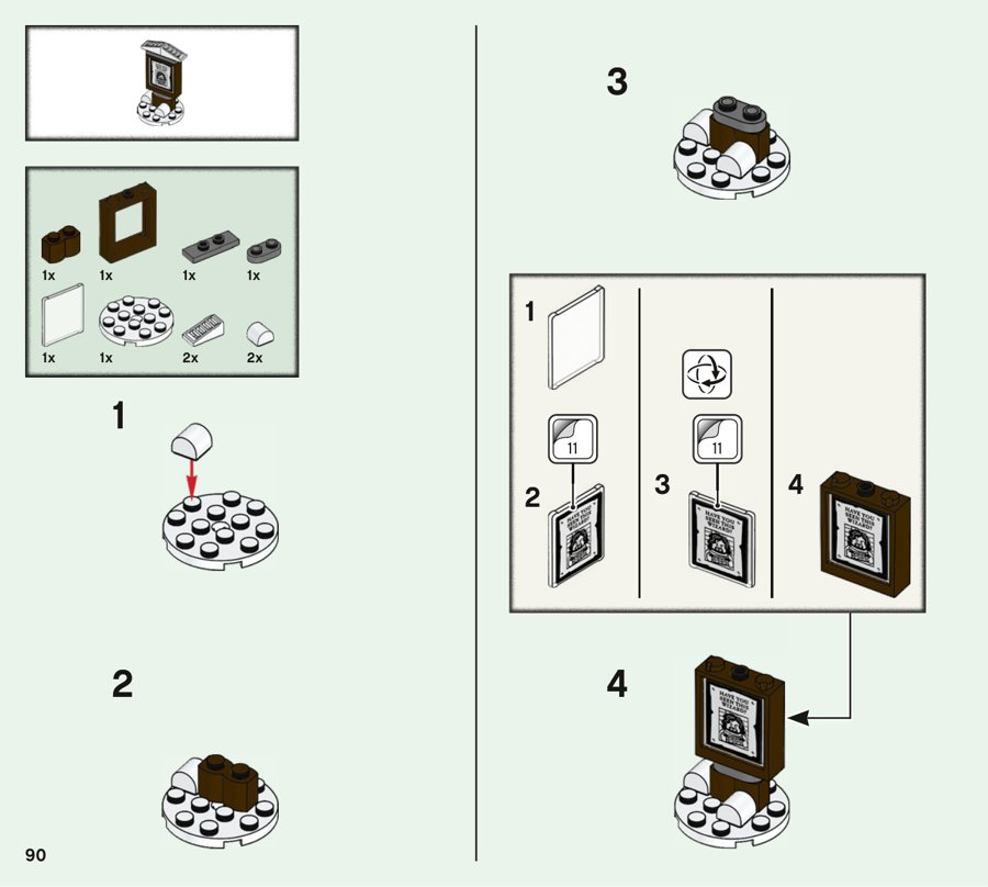 Extrait officiel LEGO 76388, page 90 : Le panneau se lit sur deux faces