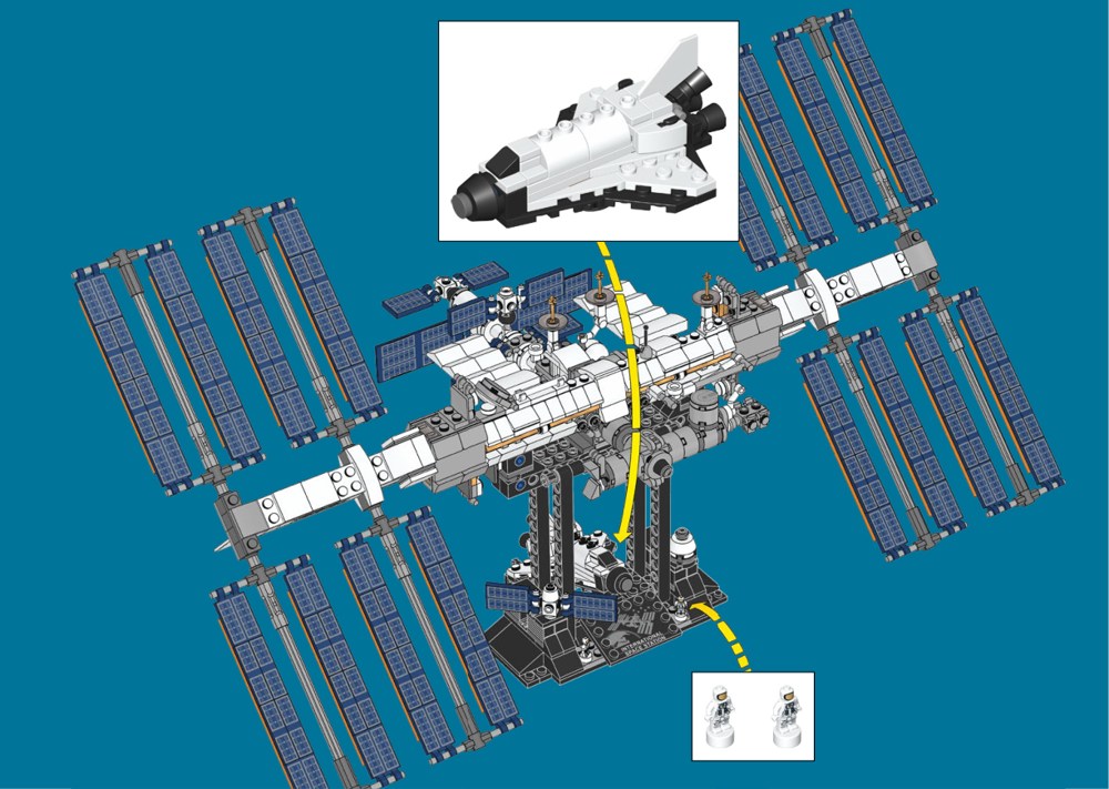 Notice LEGO 21321 : navette, microastronautes et présentoir.