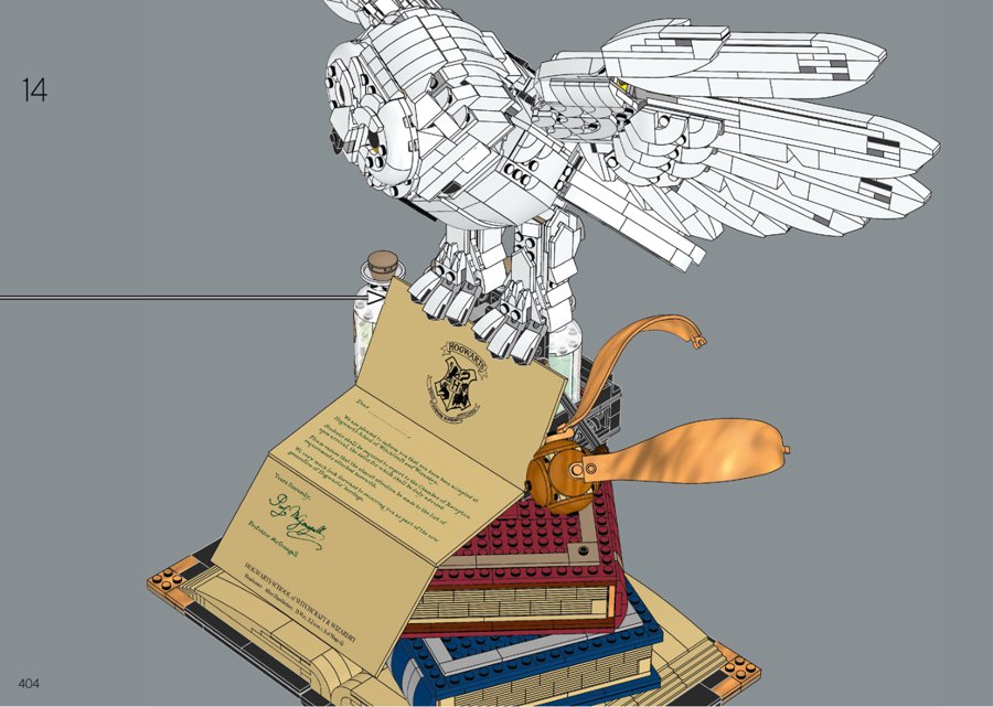 Extrait officiel LEGO 76391, page 404 : La lettre est une construction à part entière
