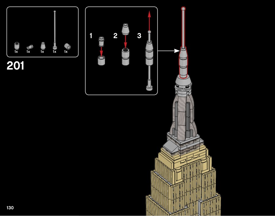Notice LEGO 21046, page 130 : L’antenne