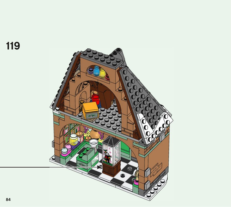 Extrait officiel LEGO 76388, page 84 : Honeydukes laisse voir son comptoir