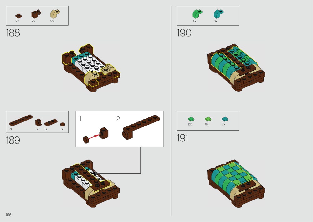 Notice LEGO 21325, page 156, étapes 188 à 191