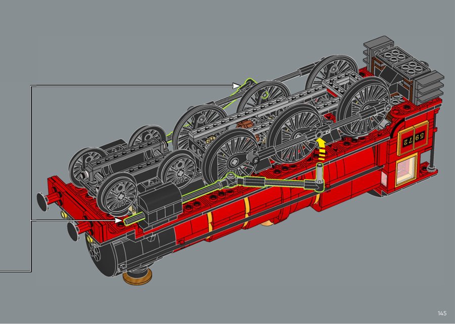 Extrait officiel LEGO 76405, page 145 : Les roues racontent le mécanisme
