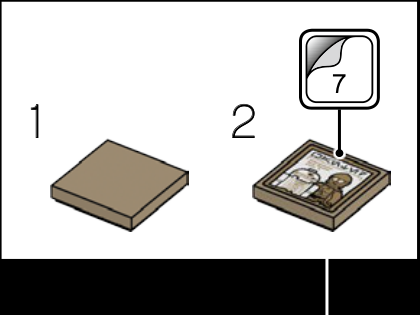 Notice LEGO 75290, page 231 : l’autocollant numéro 7 est posé sur une tuile 2 × 2 pour former l’affiche des droïdes.
