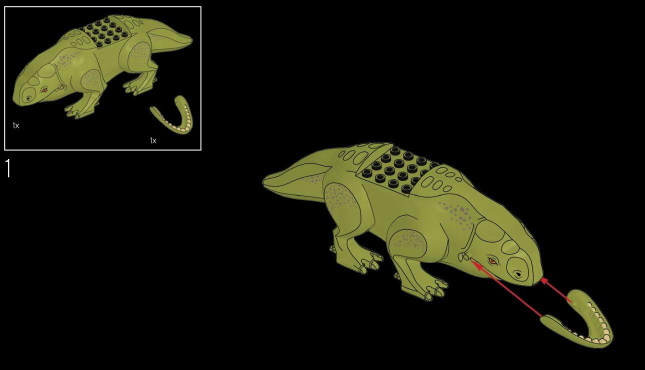 Notice LEGO 75290, page 326 : fixation de la mâchoire séparée sur le corps du Dewback.