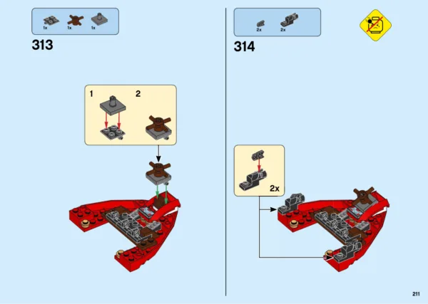 Notice LEGO 70677, page 211, étapes 313 à 314