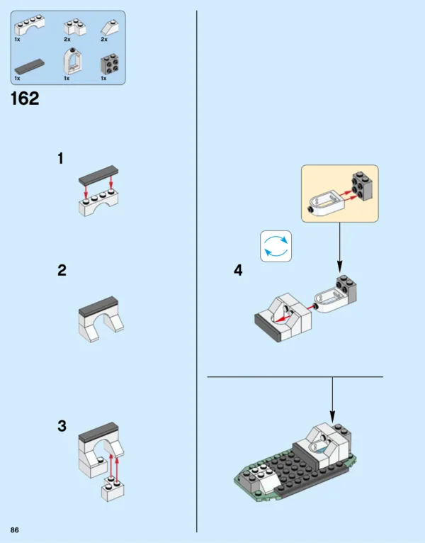 Notice officielle LEGO 70620, page PDF 86 : Une coque de bateau devient une cuvette