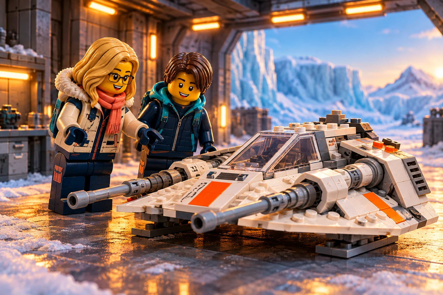 Illustration en briques : découverte du modèle dans son univers Snowspeeder UCS.