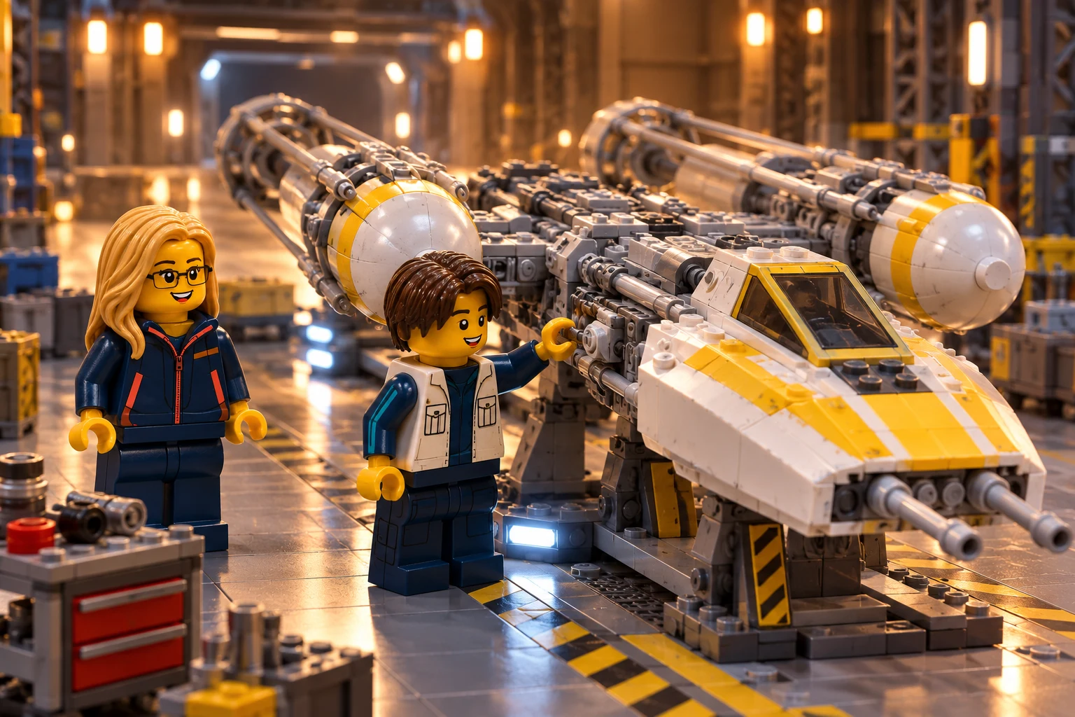 Illustration en briques : découverte du modèle dans son univers Y-wing Starfighter UCS.