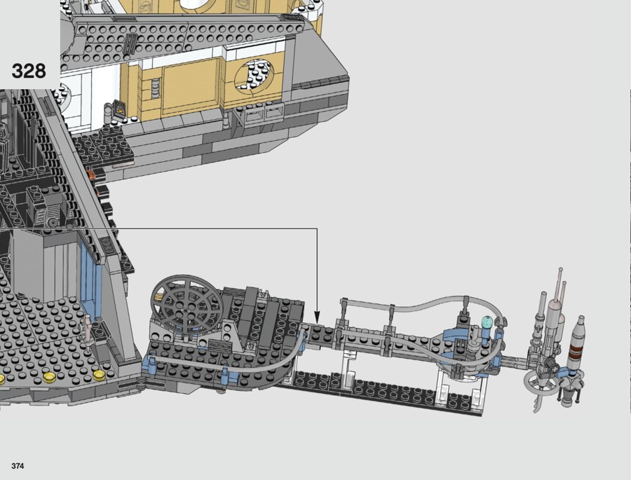 Extrait officiel LEGO 75222, page 374 : Le duel quitte les salles de réception