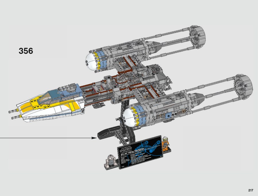 Extrait officiel LEGO 75181, page 217 : Un présentoir qui permet d’incliner le chasseur
