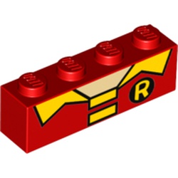 Le torse rouge, son col jaune et son R, élément LEGO 6188650.