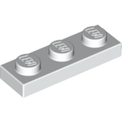 Plaque blanche LEGO 362301, 1 × 3, avec trois tenons alignés.