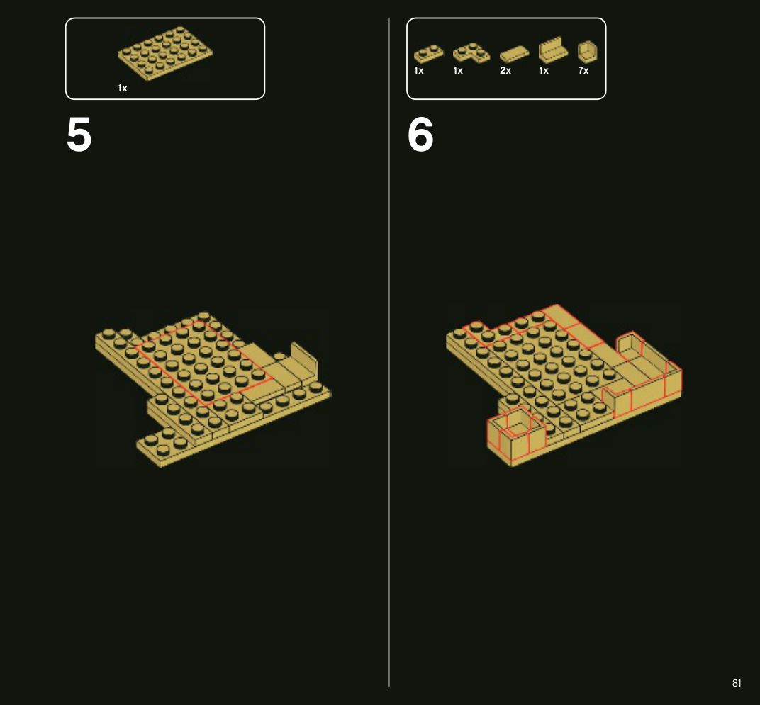 Notice Fallingwater 4654772 page 81, pose de panneaux beiges et d’angles sur un plancher de terrasse.