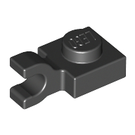 Plate noire 1 × 1 munie d’un clip horizontal en U épais, référence Rebrickable 6019.