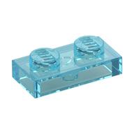 Plate transparente bleu clair 1 × 2 à deux tenons, Rebrickable 3023, couleur Trans-Light Blue RB 41.