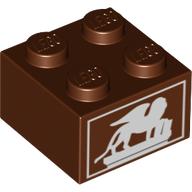 Brique brun rouge 2 × 2 imprimée d’un lion ailé blanc, référence Rebrickable 3003pr0038, élément LEGO 6142085.