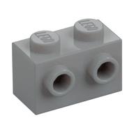 Brique gris bleuté clair 1 × 2 portant deux tenons sur une même face latérale, référence Rebrickable 11211, élément LEGO 6015344.