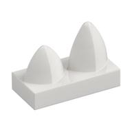 Tuile blanche 1 × 2 à deux dents verticales, référence Rebrickable 15209, élément LEGO 6046384, photographiée dans le catalogue Rebrickable.