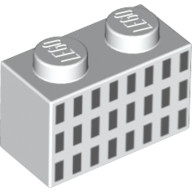 Brique blanche 1 × 2 à trois rangées de petites fenêtres noires imprimées, référence Rebrickable 3004pr0044, élément LEGO 6253517.