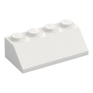 Visuel catalogue d’une pente blanche 45 degrés de 2 × 4 tenons, avec quatre tenons au bord supérieur, référence Rebrickable 3037 White RB 15, élément LEGO 303701.