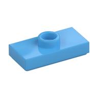 Visuel catalogue d’une plaque opaque bleu moyen 1 ×2 à tenon central creux, Rebrickable 15573 Medium Blue RB 73, élément LEGO 6092601.
