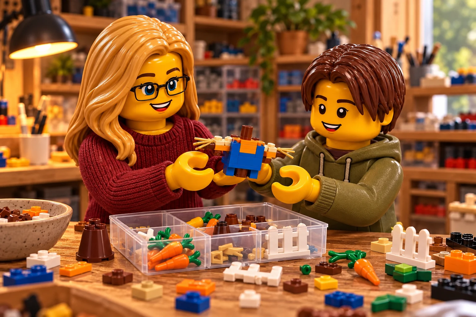 Illustration de contexte : adulte blonde aux yeux bleus avec lunettes noires rectangulaires et adolescent châtain aux yeux marron sans lunettes ; torse bleu et orange sans tête transmis au-dessus du casier.