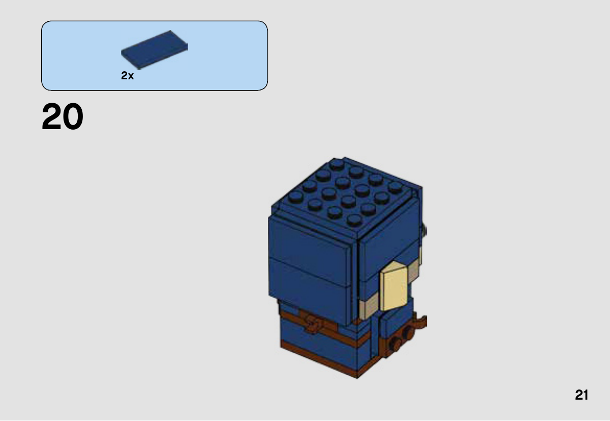 Notice LEGO 41589, page 21 : Deux tuiles bleu foncé 2 × 4 ferment l’arrière du casque.