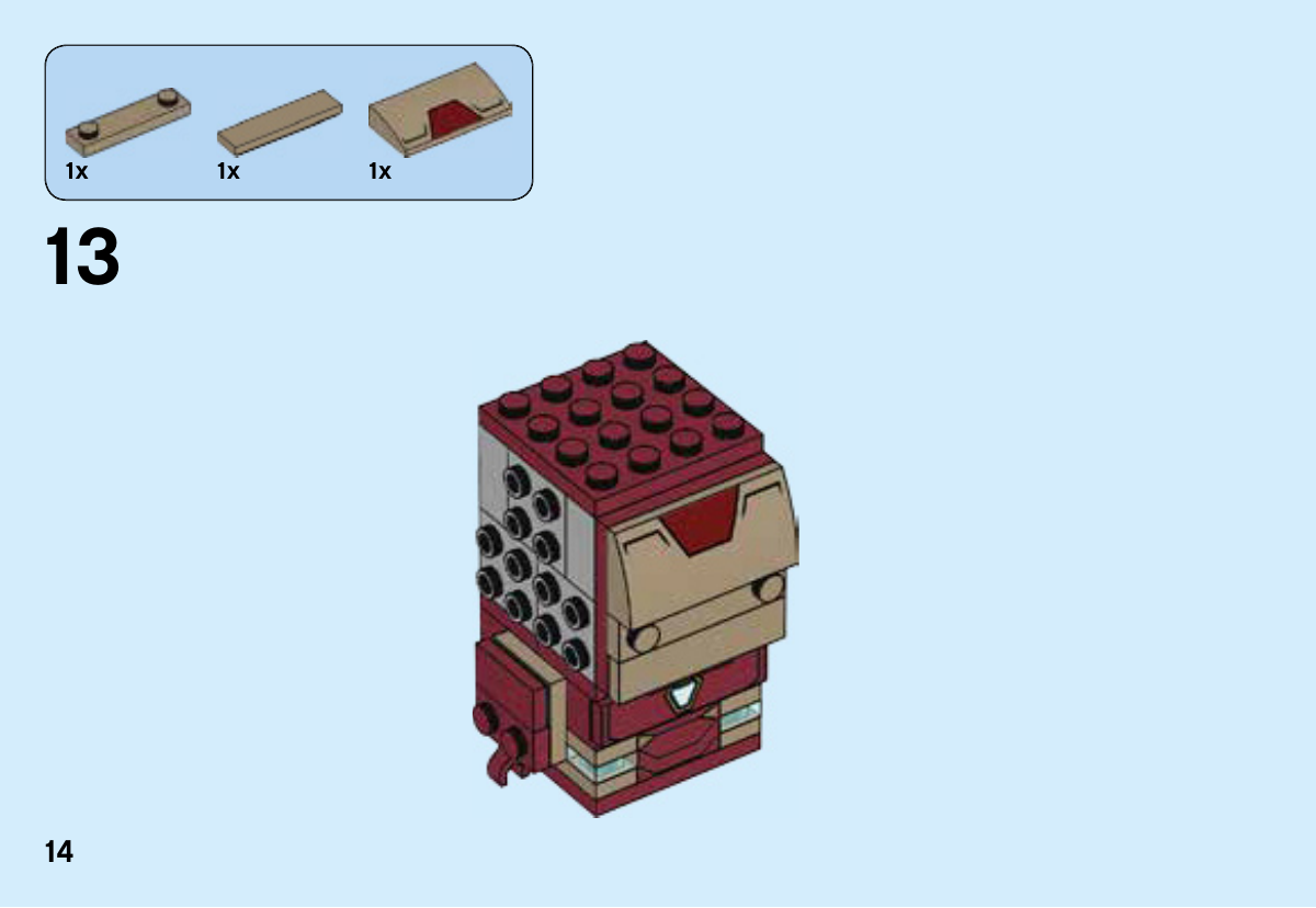 Notice LEGO 41604, page 14 : Masque : grande pièce courbe imprimée, plaque beige à deux tenons et tuile beige1×4.