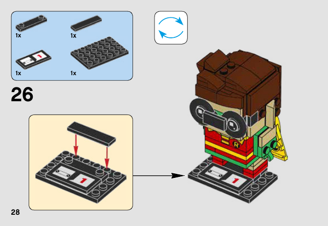 Notice LEGO 41587, page 28 : Socle série1 et installation.
