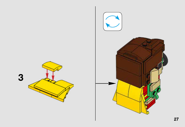 Notice LEGO 41587, page 27 : Cape fixée au dos.
