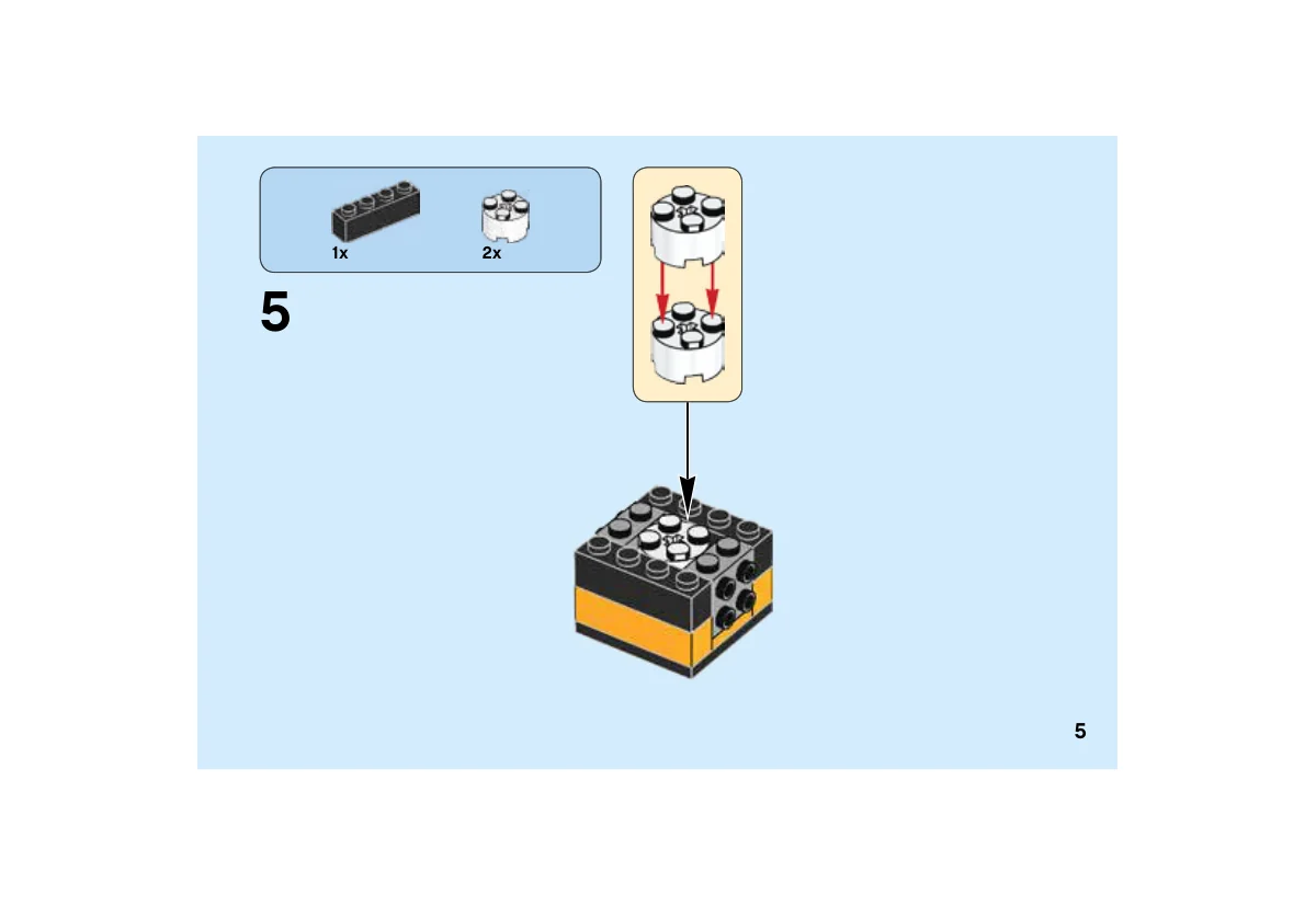 Notice LEGO 40270, page 5, étape 5 : Ajout de briques blanches à tenons latéraux sur le noyau gris et orange.