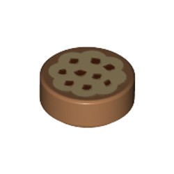 Biscuit rond imprimé nougat moyen, référence BrickLink 98138pb014, vue LEGO de l’élément 6287854.