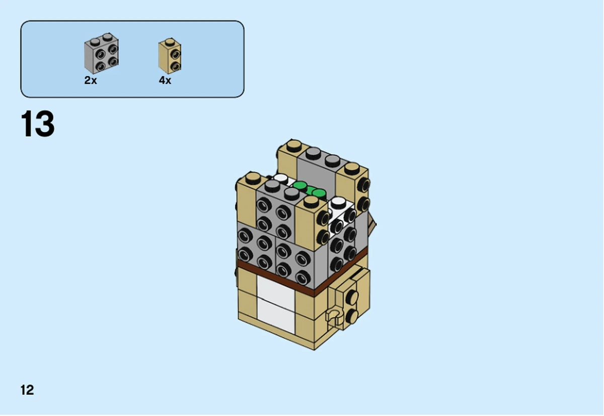 Notice officielle LEGO 40349, livret 6270797, page 12, étape 13 : Les briques internes préparent les faces de la tête.