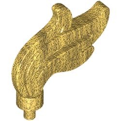 Pièce LEGO 64647, doré nacré : Deux petites plumes dorées à trois pointes et à tige courte. Elles donnent du relief au décor doré du dragon ; contrôler les trois branches, distinctes des cornes courbes.