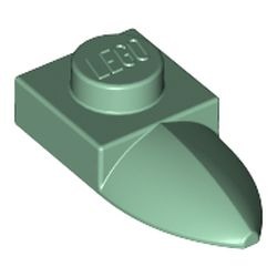 Pièce LEGO 49668, vert sable : Cinq plaques vert sable 1 × 1 avec une dent horizontale en saillie. Ces petites pointes participent aux rayons de la couronne ; contrôler leur couleur et leur orientation.