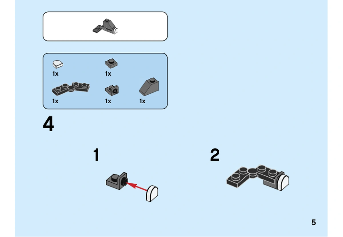 Notice LEGO 40441, livret 6351693, page 5, étape 4 : Un ensemble noir et gris se construit séparément avant d’être fixé au modèle.