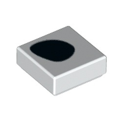 La petite tuile tachetée : pièce LEGO 3070pb218, couleur blanc, élément 6350449.