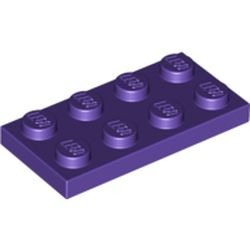 Les plaques du pantalon violet : pièce BrickLink 3020, couleur violet foncé, élément LEGO 6030277.