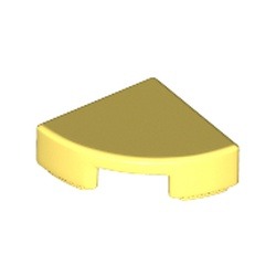 Les quarts de cercle jaune clair : pièce BrickLink 25269, couleur jaune clair vif, élément LEGO 6228969.
