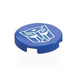 Le symbole Autobot sur les côtés du casque : pièce LEGO 14769pb0732, couleur bleu, élément 6568816.